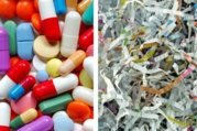 Medicine tablets and shredded paper