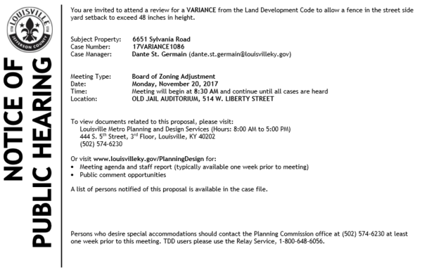 District 12 Planning and Design Notification - 6651 Sylvania Rd