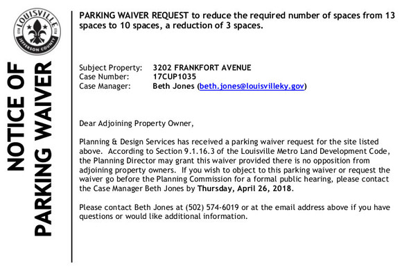 3202 Frankfort - parking waiver
