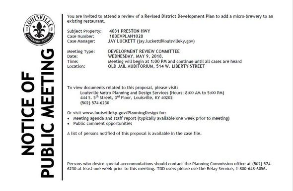 notice for May 9 meeting re 4031 Preston