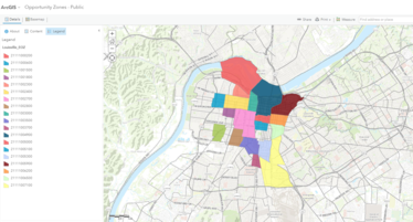 map which shows what areas within Louisville have been designated as opportunity zones