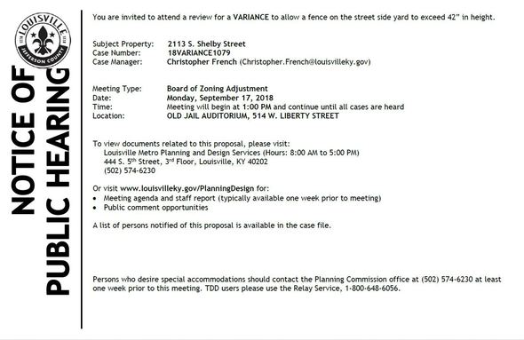 BOZA notice for 2113 shelby