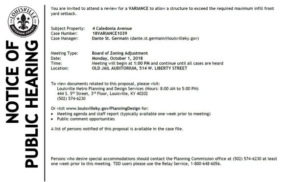 notice for 4 Caledonia