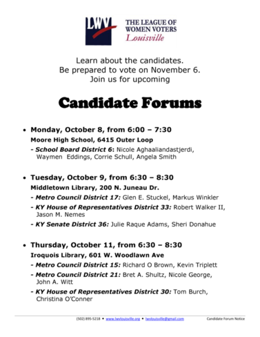 Candidate forums flyer