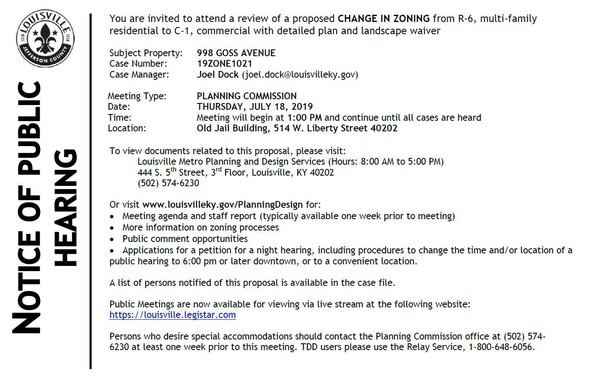 Goss Avenue hearing notice