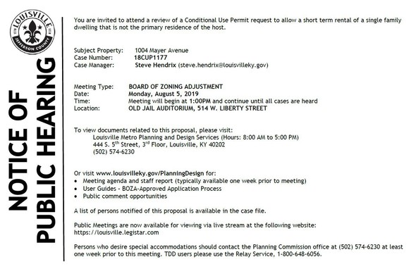 BOZA notice for 1004 Mayer Ave