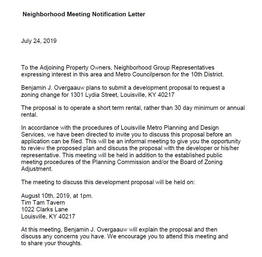 Letter re 1301 Lydia St