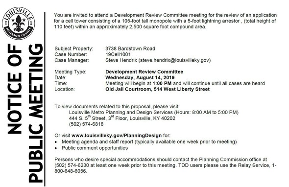 notice re cell tower 3738 Bardstown road
