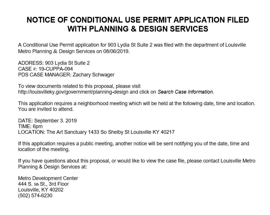 Neighborhood meeting for 903 Lydia St