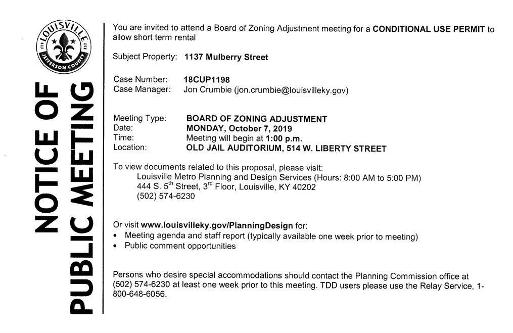 1137 Mulberry Street reconsideration