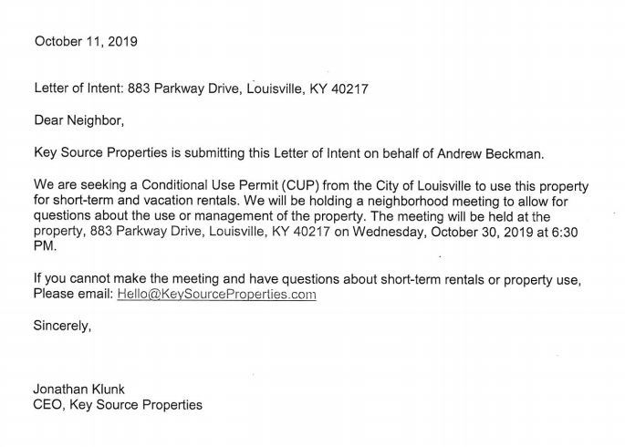 883 Parkway neighbor letter