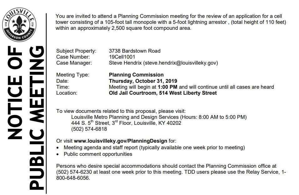 PC notice for 3738 Bardstown Road