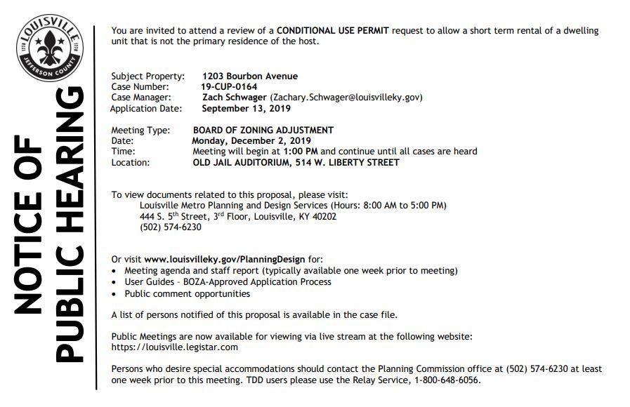 BOZA notice for 1203 Bourbon Avenue