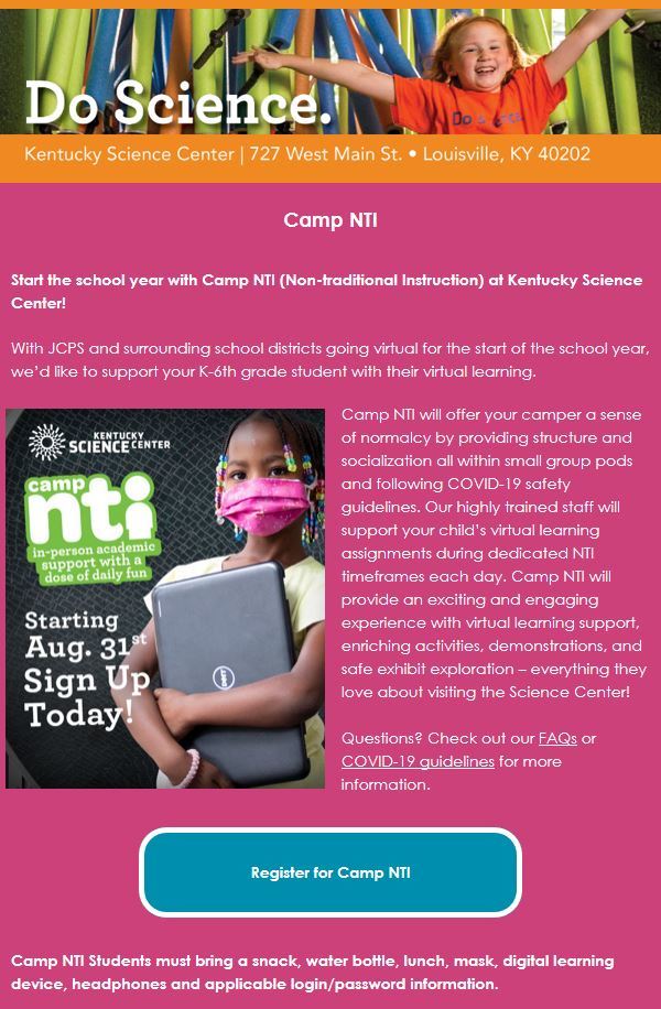 NTI camp at Science Center