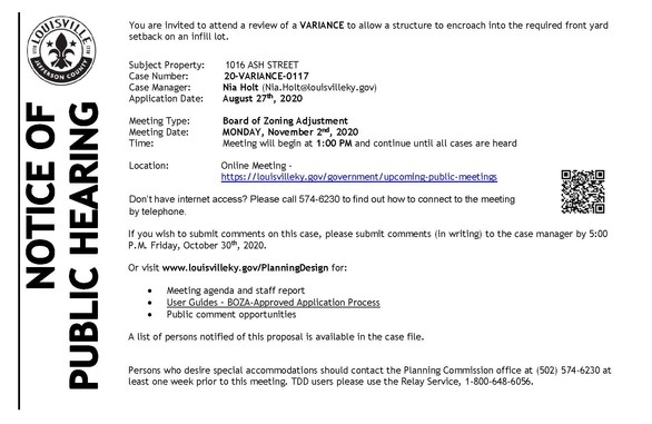 notice for 1016 Ash Street