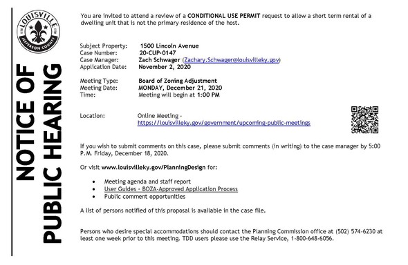 notice re 1500 Lincoln Avenue