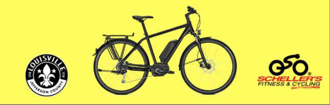 Image of a bike with Louisville Metro's logo and Scheller's Fitness & Cycling logo