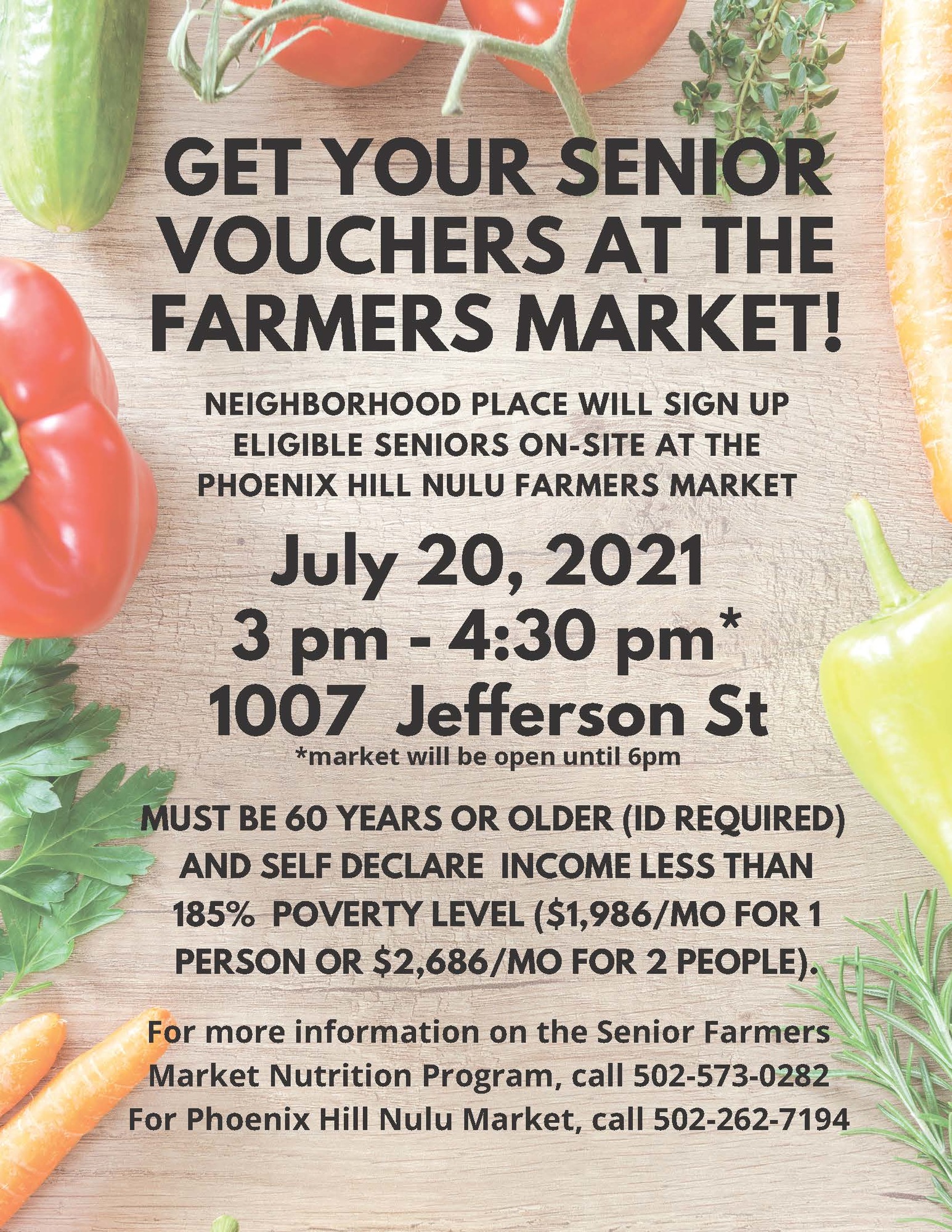 Get your senior vouchers at the Farmers Market on July 20th