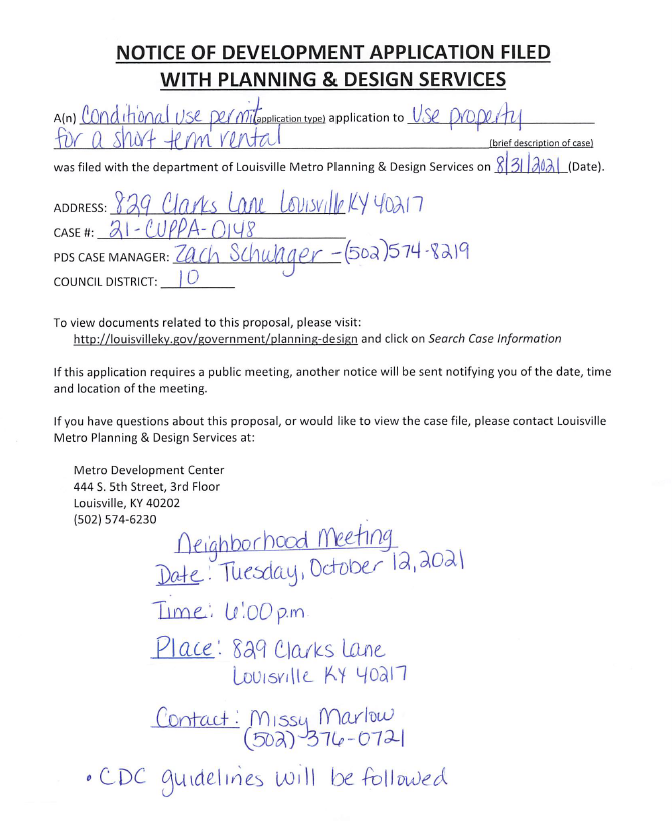 neighbor letter re 829 Clarks