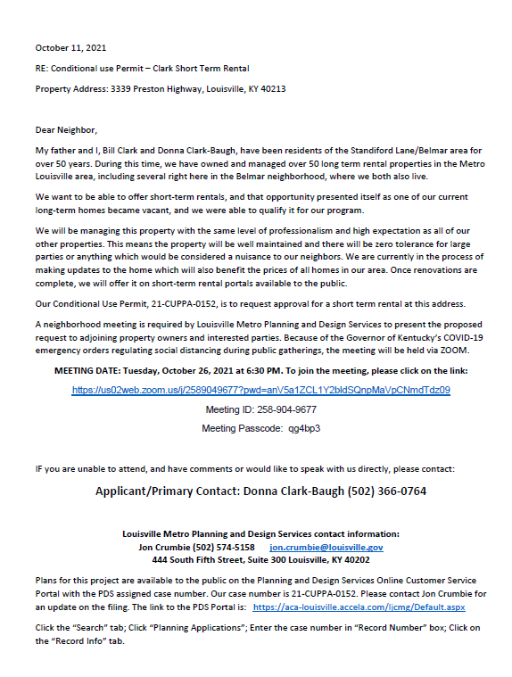 Neighbor letter 3339 Preston page 1