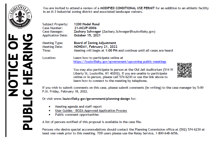 Hodel Rd notice for BOZA