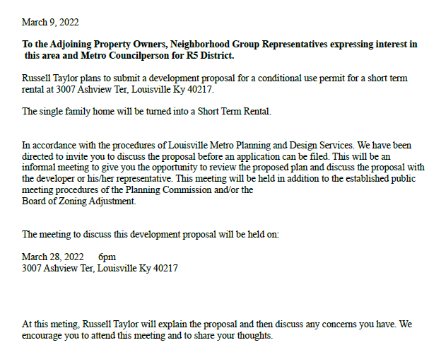 letter re 3007 Ashview Terrace