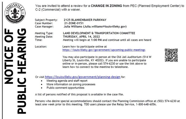 LDT for 2125 Blankenbaker Parkway