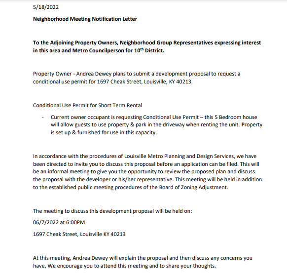 Letter re 1697 Street