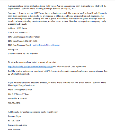 1633 Taylor Avenue letter