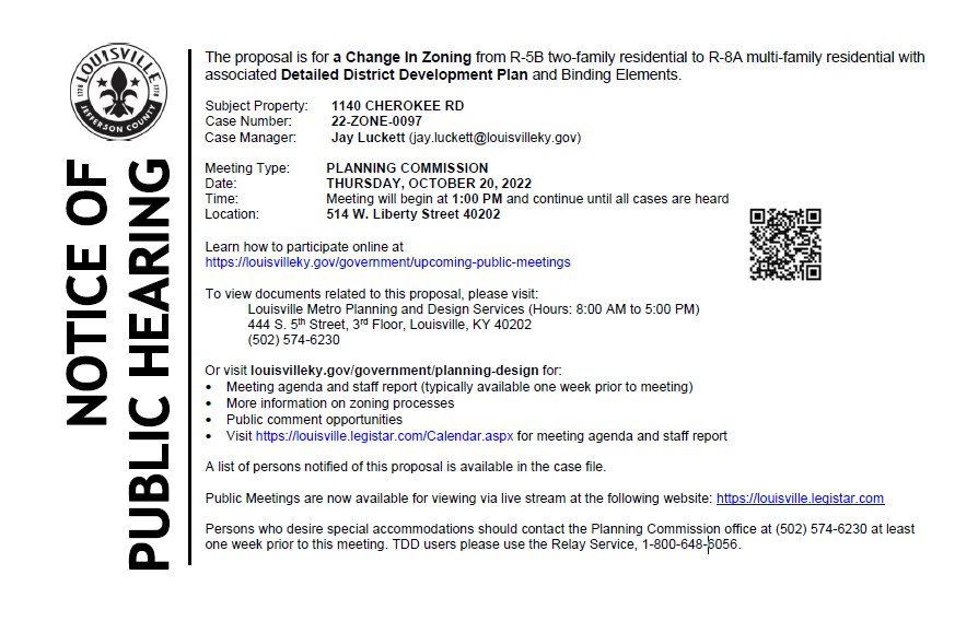 Change of Zoning 1140 Cherokee Rd