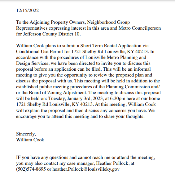 1721 Shelby Road letter