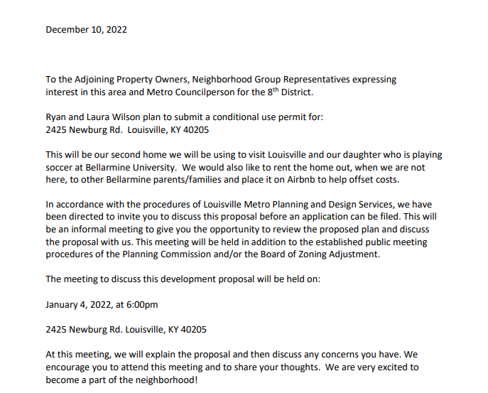 Newburg Road meeting notice