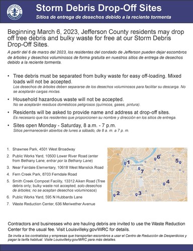 Storm debris drop off sites