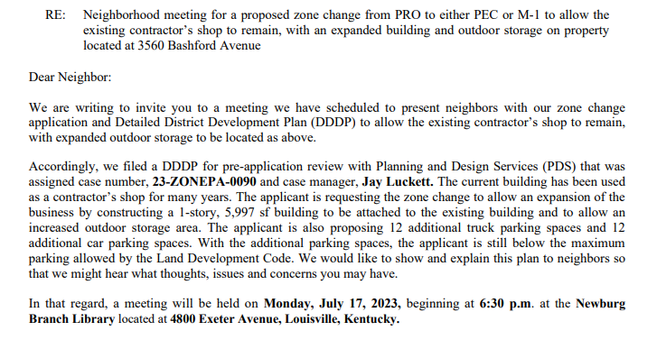 Bashford Avenue letter