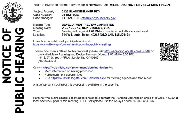 9-6-2023 DRC Public Hearing for 23-DDP-0056 on 2125 Blankenbaker Parkway