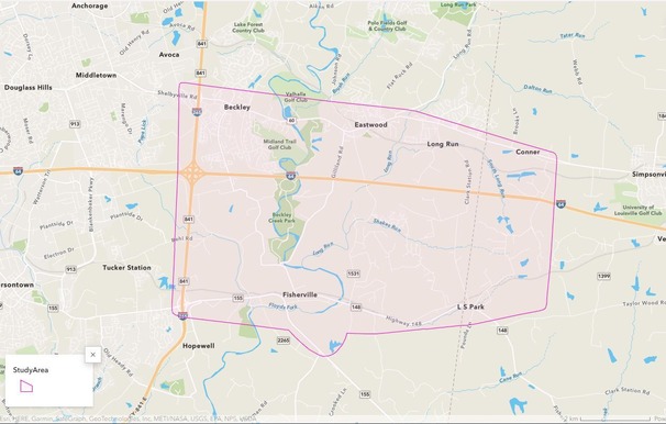 Map of study area along I-64