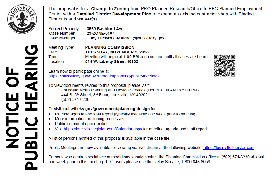 3560 Bashford Avenue hearing notice for 11 2