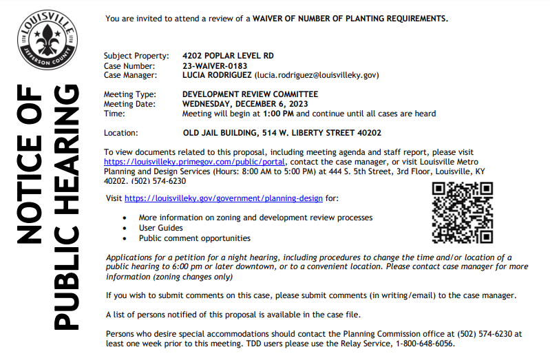4202 Poplar Level Road hearing notice 12 6