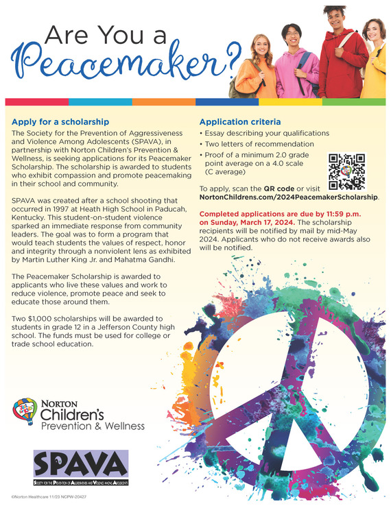 Norton SPAVA Peacemaker Scholarship Flyer