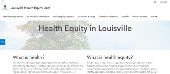 health equity data dashboard screen shot