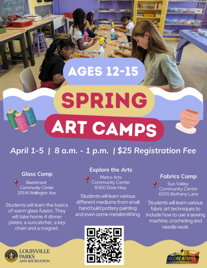 spring art camps for teens by parks/ccs