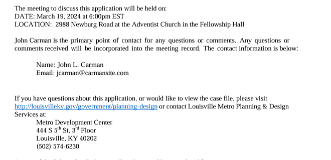 2988 Newburg Road neighbor letter lower