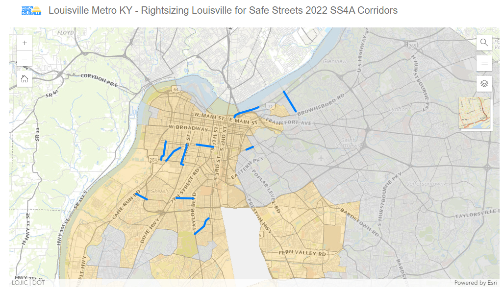 Rightsizing Louisville for Safe Streets 2022 SS4A Corridor Map