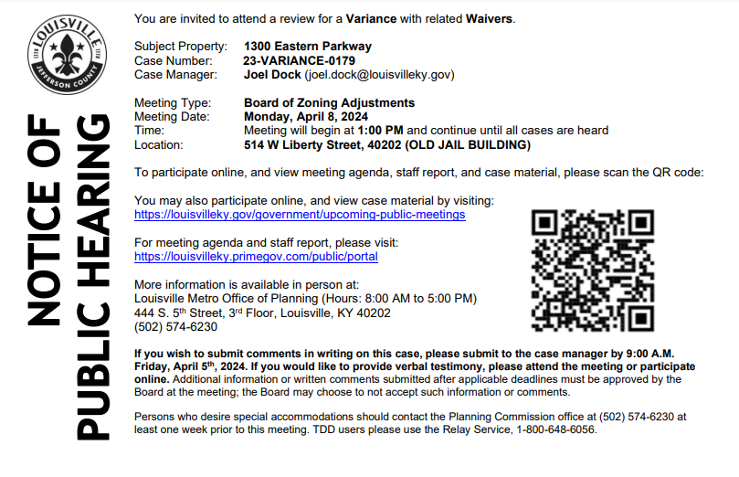 1300 Eastern Parkway boza notice