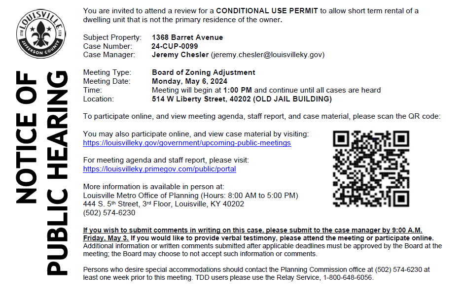 BOZA notice for 1368 Barret Avenue