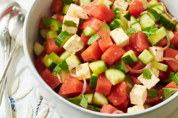 Watermelon, cucumber and feta salad 