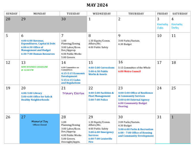 May budget hearing schedule