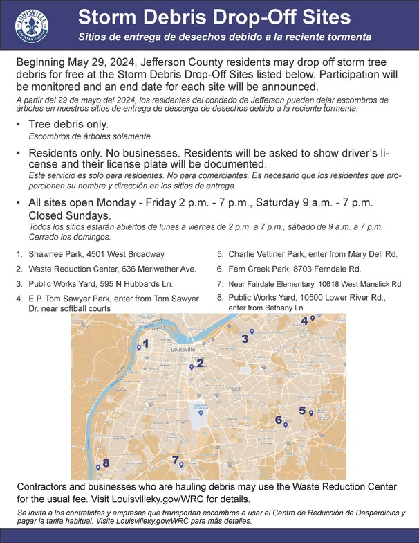 Storm debris drop-off sites