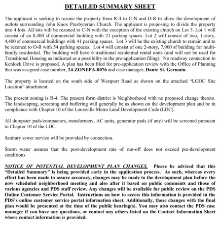 Detailed Summary Sheet of 9104 Westport Road