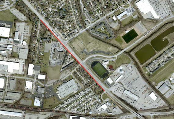 map showing sidewalk addition at Newburg Road